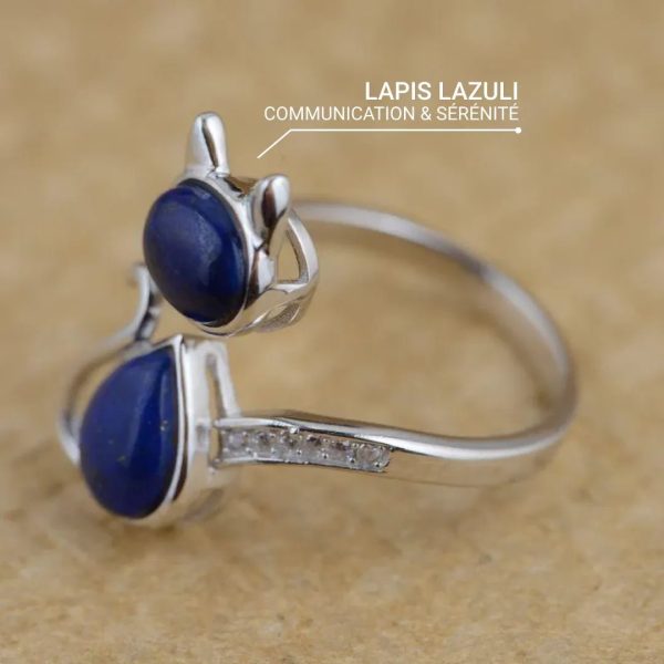 Bague Ajustable "Chat" en Lapis Lazuli – Image 3