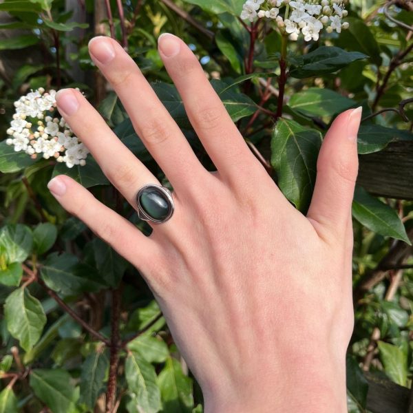 Bague Ajustable "Guérison de L'Âme" en Obsidienne Œil Céleste & Argent – Image 2