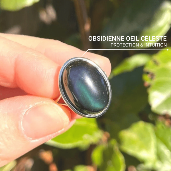 Bague Ajustable "Guérison de L'Âme" en Obsidienne Œil Céleste & Argent – Image 3