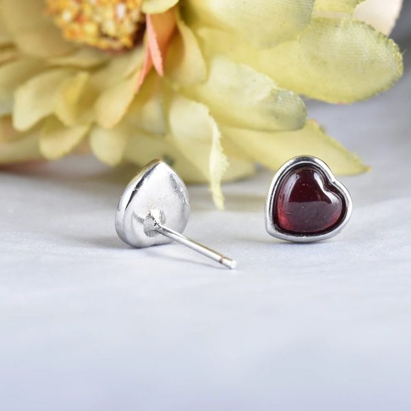 Boucles d'Oreilles "Coeur Passion" en Grenat & Argent – Image 4