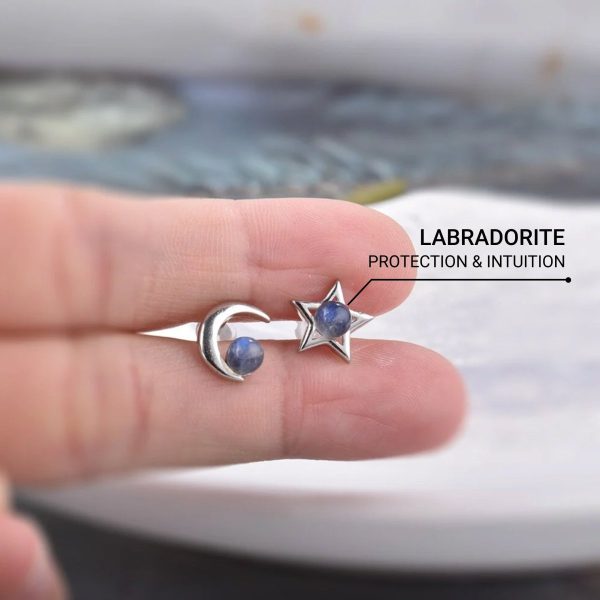 Boucles d'Oreilles "Lune Étoile" en Labradorite & Argent – Image 3