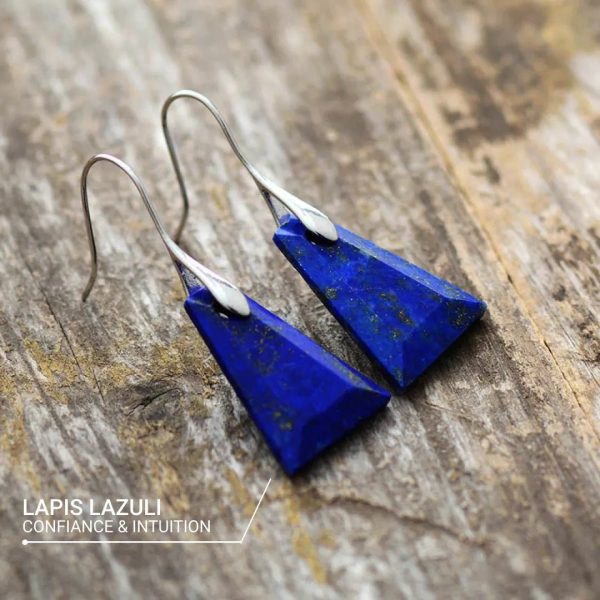 Boucles d'Oreilles Minimalistes en Lapis Lazuli – Image 3