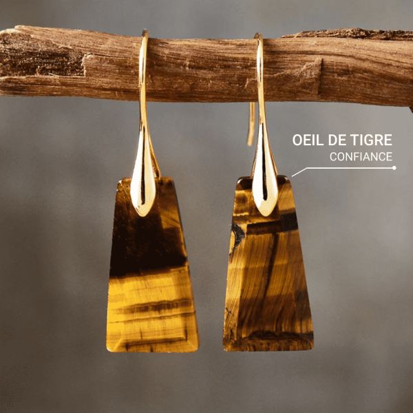 Boucles d'Oreilles Minimalistes en Oeil de Tigre – Image 2