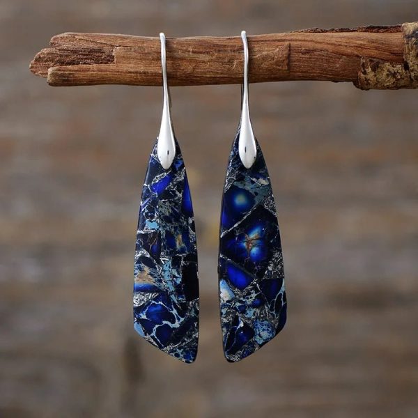 Boucles d'Oreilles Pendantes en Jaspe Bleu