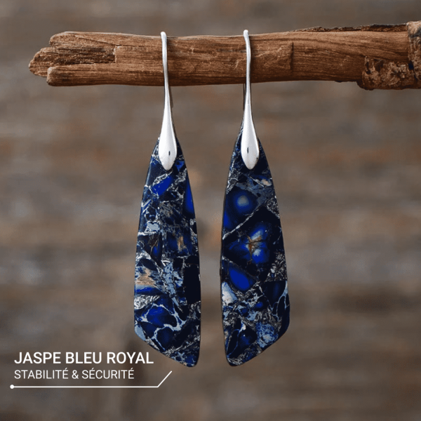 Boucles d'Oreilles Pendantes en Jaspe Bleu – Image 2