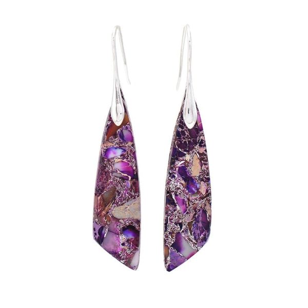 Boucles d'Oreilles Pendantes en Jaspe Violet – Image 3