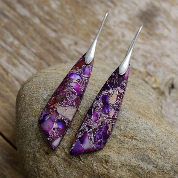 Boucles d'Oreilles Pendantes en Jaspe Violet – Image 2