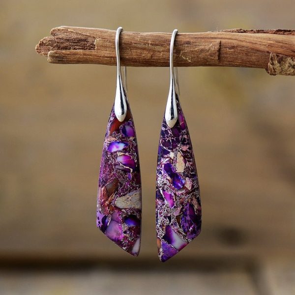 Boucles d'Oreilles Pendantes en Jaspe Violet