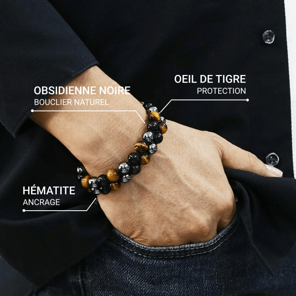 Bracelet Tressé Ajustable "Triple Protections" en Hématite, Oeil de Tigre & Obsidienne – Image 2