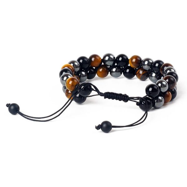 Bracelet Tressé Ajustable "Triple Protections" en Hématite, Oeil de Tigre & Obsidienne – Image 4