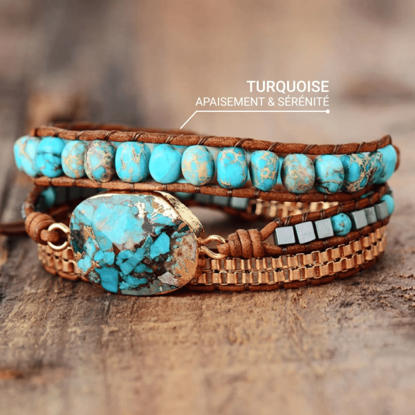 Bracelet Wrap "Énergie Apaisante" en Turquoise – Image 3