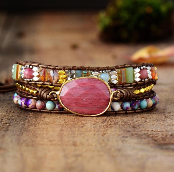 Bracelet Wrap "Guérison du Coeur" en Rhodochrosite