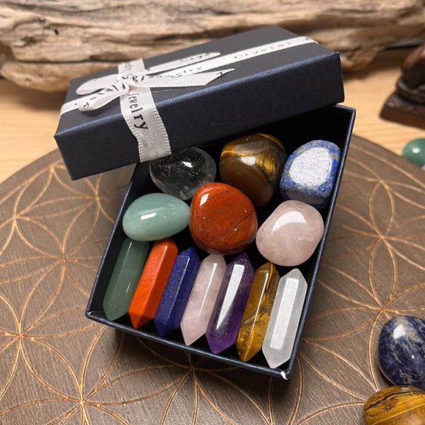 Coffret Reiki - Lot de 7 Pierres Naturelles & 7 Doubles Pointes