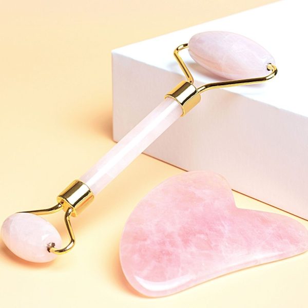 Coffret Rouleau Facial & Gua Sha en Quartz Rose