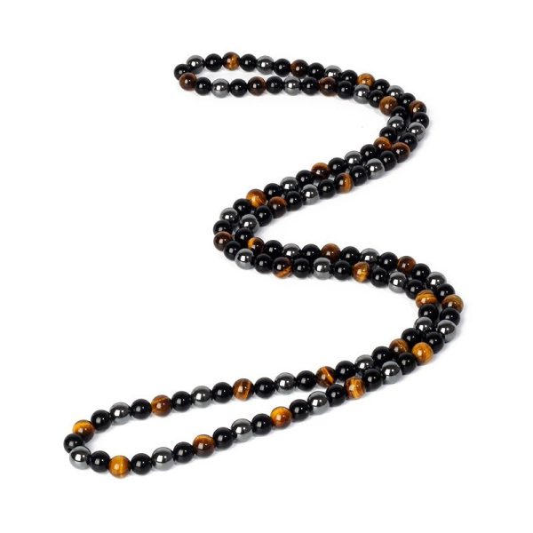 Collier "3 Protections" en Hématite, Obsidienne & Oeil de Tigre