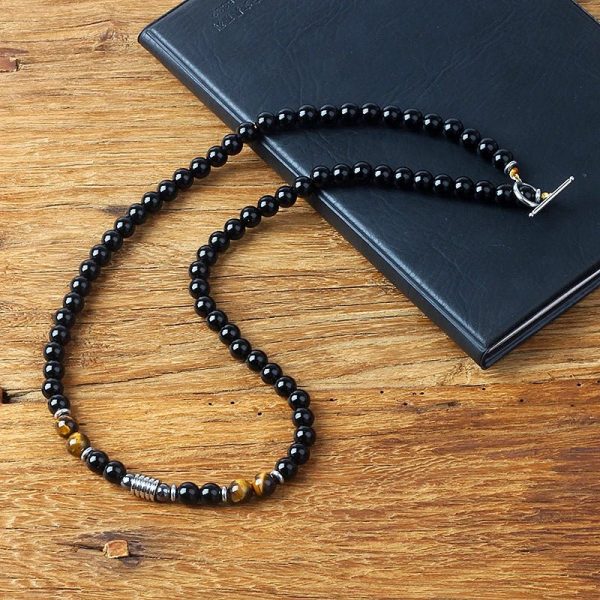 Collier "Bouclier de Sagesse" en Obsidienne Noire & Oeil de Tigre