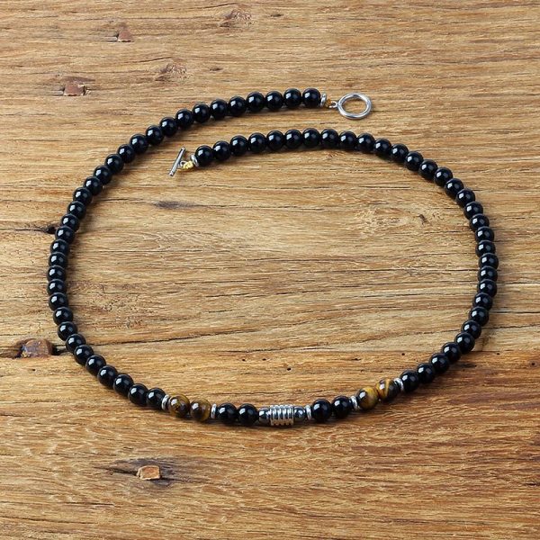 Collier "Bouclier de Sagesse" en Obsidienne Noire & Oeil de Tigre – Image 3