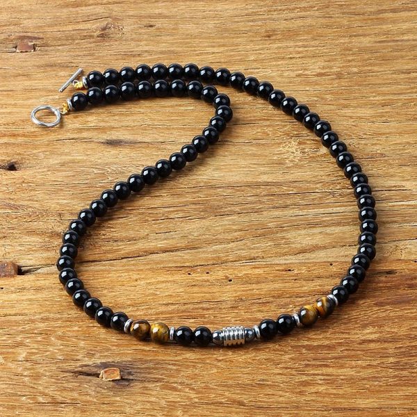 Collier "Bouclier de Sagesse" en Obsidienne Noire & Oeil de Tigre – Image 2