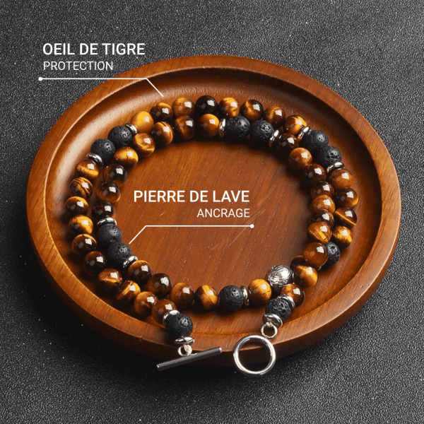 Collier "Énergie Terre & Feu" en Pierre de Lave & Oeil de Tigre – Image 3