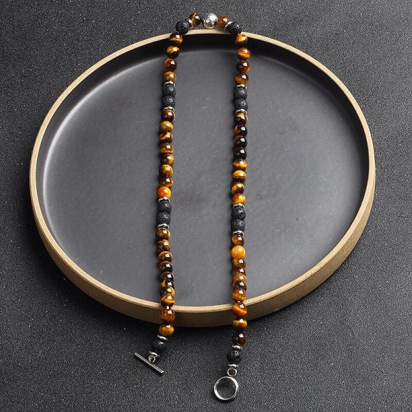 Collier "Énergie Terre & Feu" en Pierre de Lave & Oeil de Tigre – Image 5