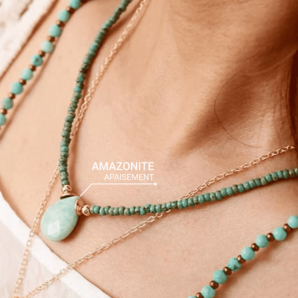 Collier Goutte en Amazonite & Perles de Jaspe – Image 2