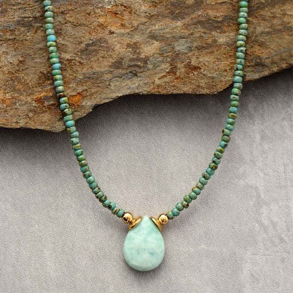 Collier Goutte en Amazonite & Perles de Jaspe