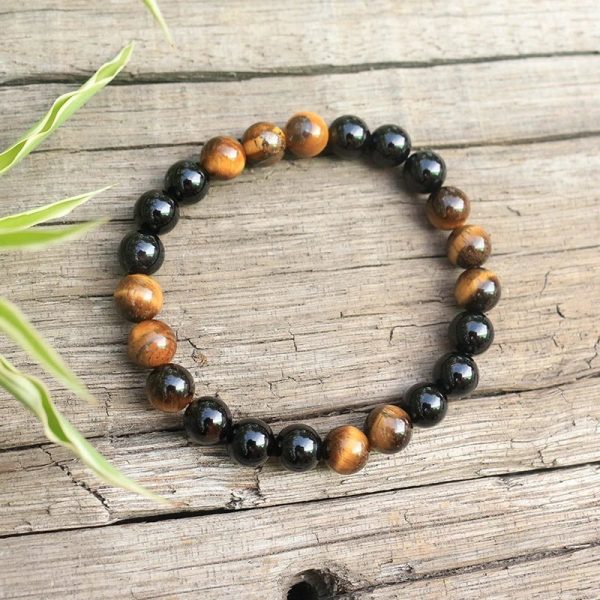 Collier Mala "Lune Protectrice" en Onyx & Oeil de Tigre – Image 2