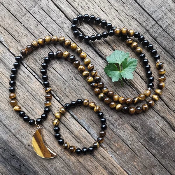 Collier Mala "Lune Protectrice" en Onyx & Oeil de Tigre – Image 3