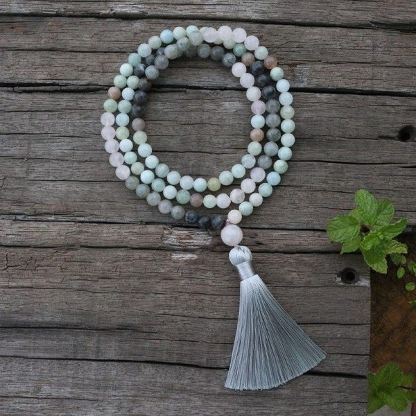 Collier Mala Premium "Sérénité de l'Esprit" en Labradorite, Aigue-Marine & Quartz Rose – Image 6