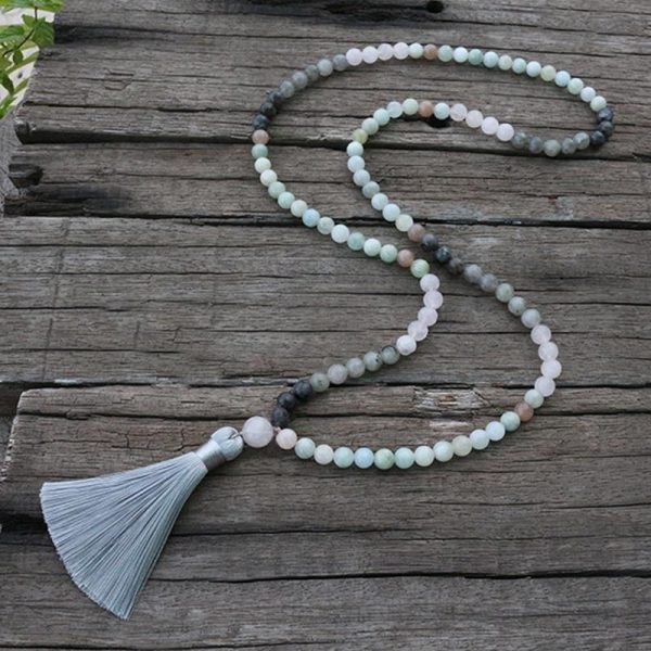 Collier Mala Premium "Sérénité de l'Esprit" en Labradorite, Aigue-Marine & Quartz Rose – Image 5