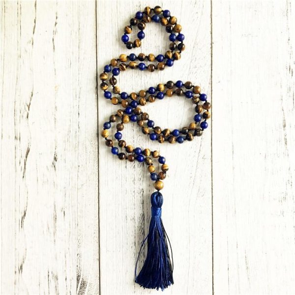 Collier Mala "Protection & Communication" en Lapis Lazuli & Oeil de Tigre – Image 5