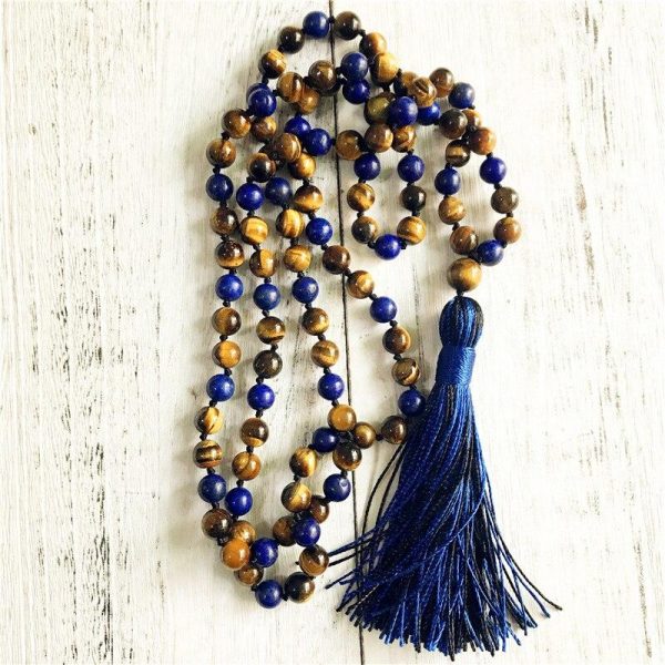 Collier Mala "Protection & Communication" en Lapis Lazuli & Oeil de Tigre – Image 3