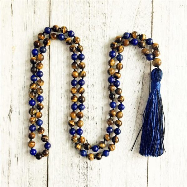 Collier Mala "Protection & Communication" en Lapis Lazuli & Oeil de Tigre – Image 4