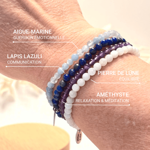 Ensemble "Équilibre Intérieur" en Améthyste, Pierre de Lune, Lapis-Lazuli & Aigue-Marine – Image 2