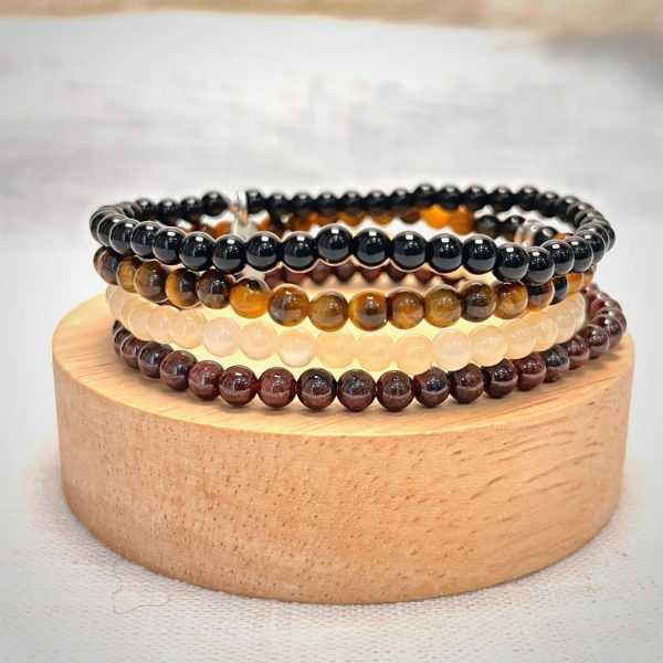 Ensemble "Succès & Protection" en Grenat, Calcite Jaune, Obsidienne & Oeil de Tigre