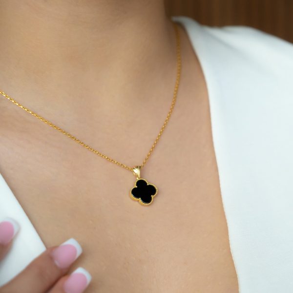 Collier "Trèfle Chance" en Nacre ou Onyx – Image 2