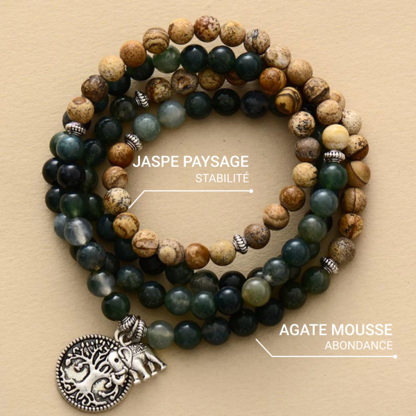 Bracelet Mala "Gaia" en Agate Mousse & Jaspe Paysage – Image 3