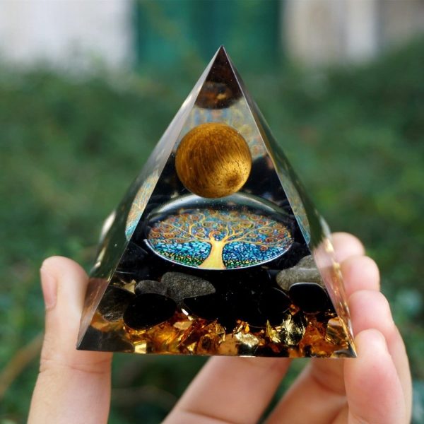 Orgonite "Arbre de Vie Renaissant" en Oeil de Tigre & Obsidienne