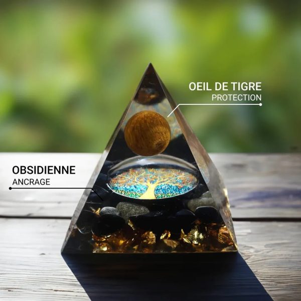 Orgonite "Arbre de Vie Renaissant" en Oeil de Tigre & Obsidienne – Image 2