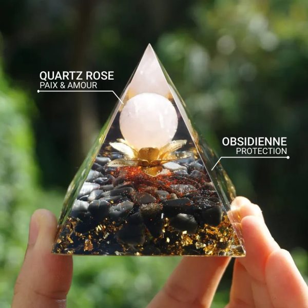 Orgonite "Lotus Divin" en  Obsidienne & Quartz Rose – Image 2