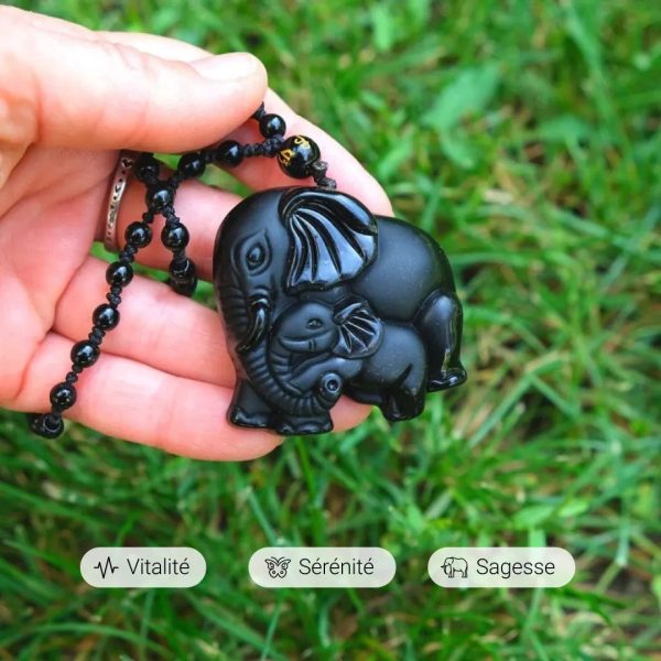 Pendentif "Éléphant" en Obsidienne Noire – Image 2