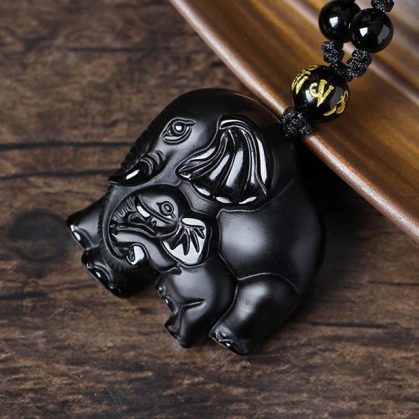 Pendentif "Éléphant" en Obsidienne Noire