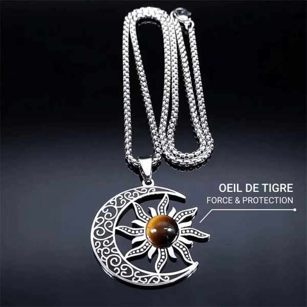 Pendentif "Équilibre Cosmique Lune-Soleil" en Oeil de Tigre – Image 3