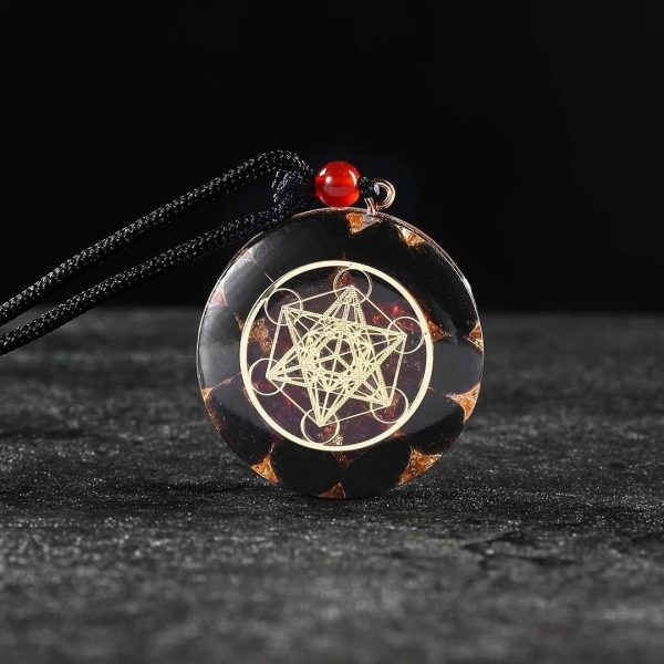 Pendentif Orgonite "Puissance de Métatron" en Obsidienne & Grenat