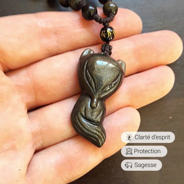 Pendentif "Renard Sage" en Obsidienne Dorée – Image 3