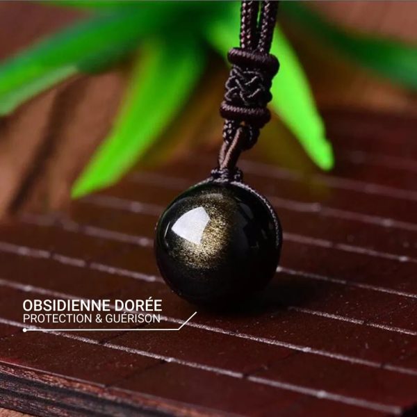 Pendentif "Sphère" en Obsidienne Dorée – Image 3