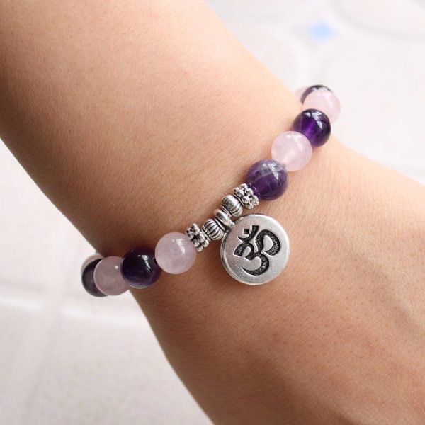 Bracelet "Amour & Spiritualité" en Améthyste & Quartz Rose – Image 2