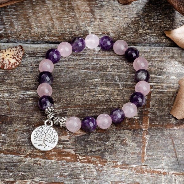 Bracelet "Amour & Spiritualité" en Améthyste & Quartz Rose – Image 4